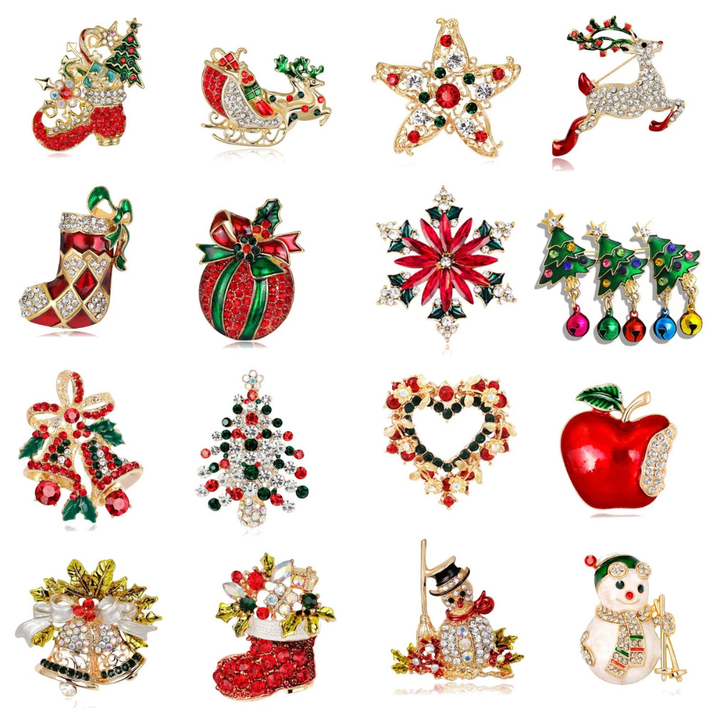 Elegant Reindeer Brooch Pin – Enamel Christmas Holiday Jewelry Gift