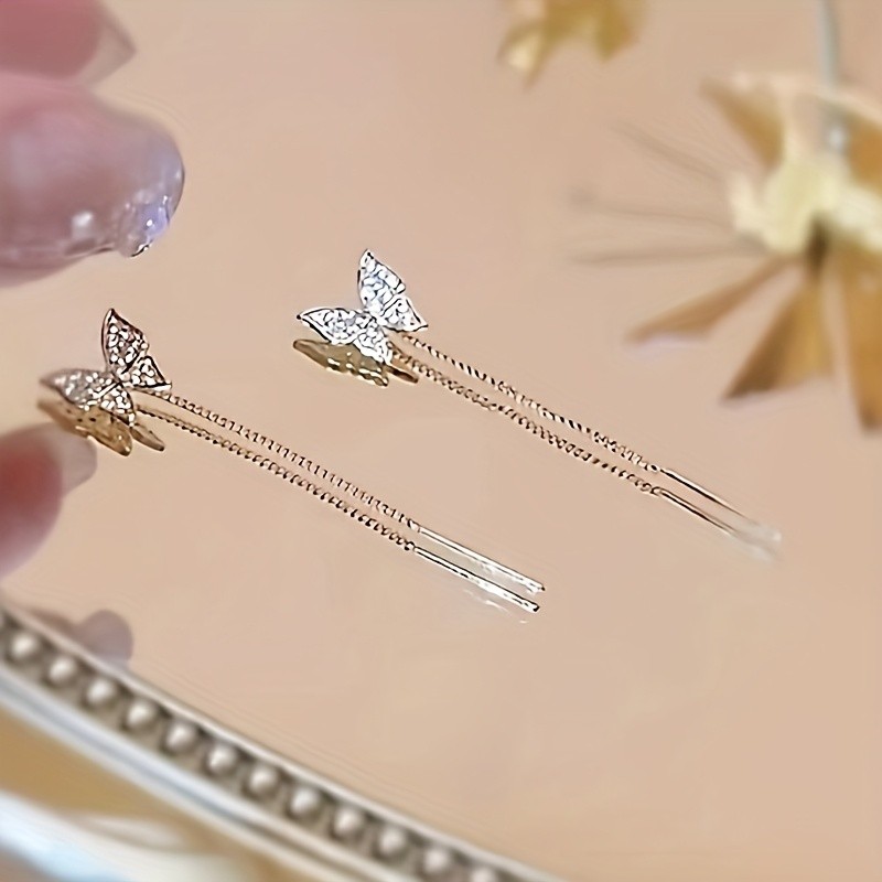 925 Silver Butterfly Dangle arrings Drop Dangle Women Jewelry Threader Tassel