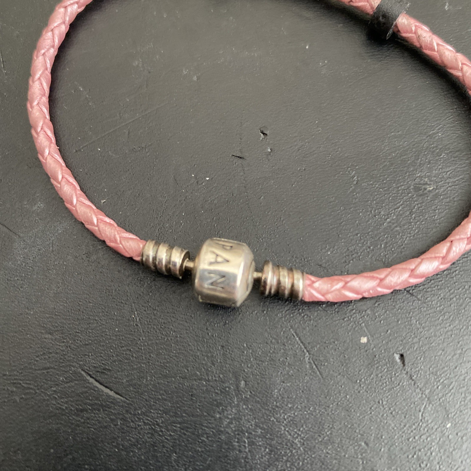 Pandora Braided Leather Pink Charm Bracelet Single Wrap – Authentic 8 inch