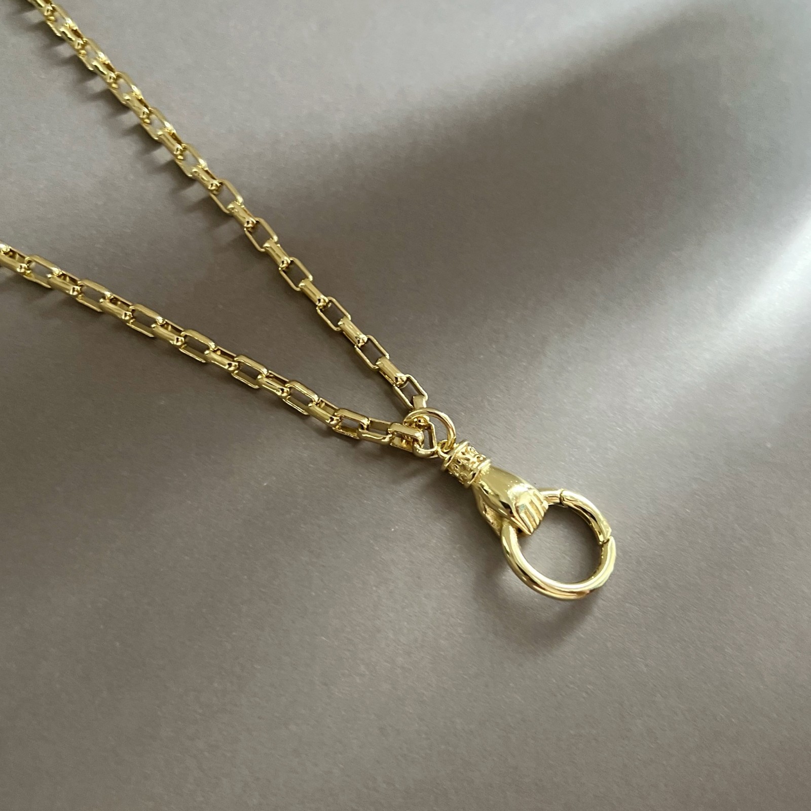 18K Gold Filled Hand Carabiner Necklace Charm Holder Necklace Push Gate Clasp