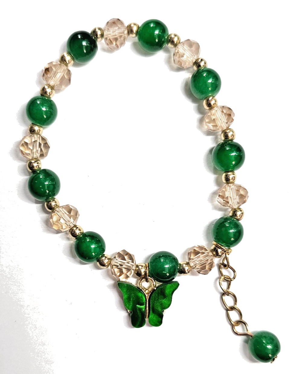 Glass Bead Bracelet w/ Butterfly Charm & Dangling Bead Mix & Match from 6 Colors