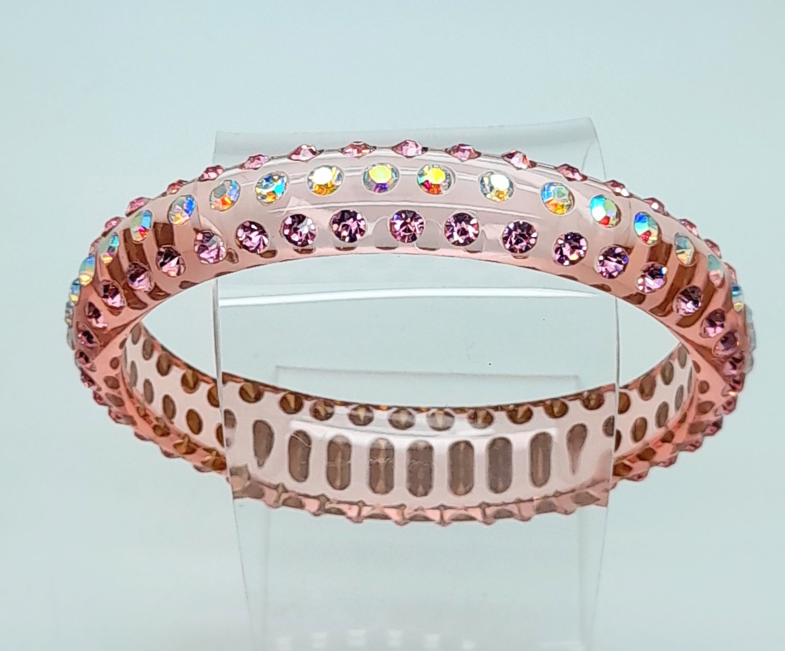 Transparent pink round Plastic pink & ab rhinestone fashion bangle bracelets
