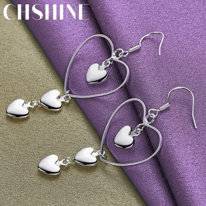 CHSHINE 925 Sterling Silver Love Heart Earrings For Women Fashion Charm Jewelry