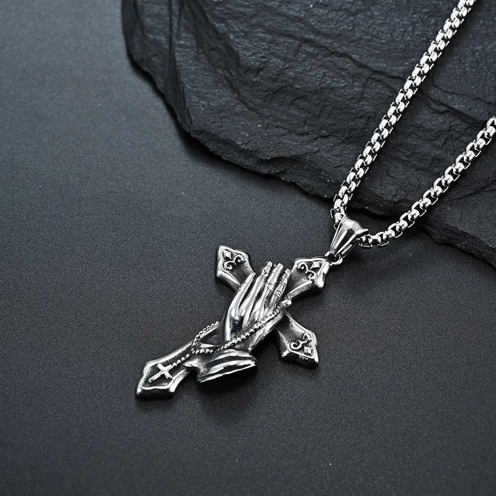 Praying Hands Cross Necklace Chain Pendant Christian Religious Gift