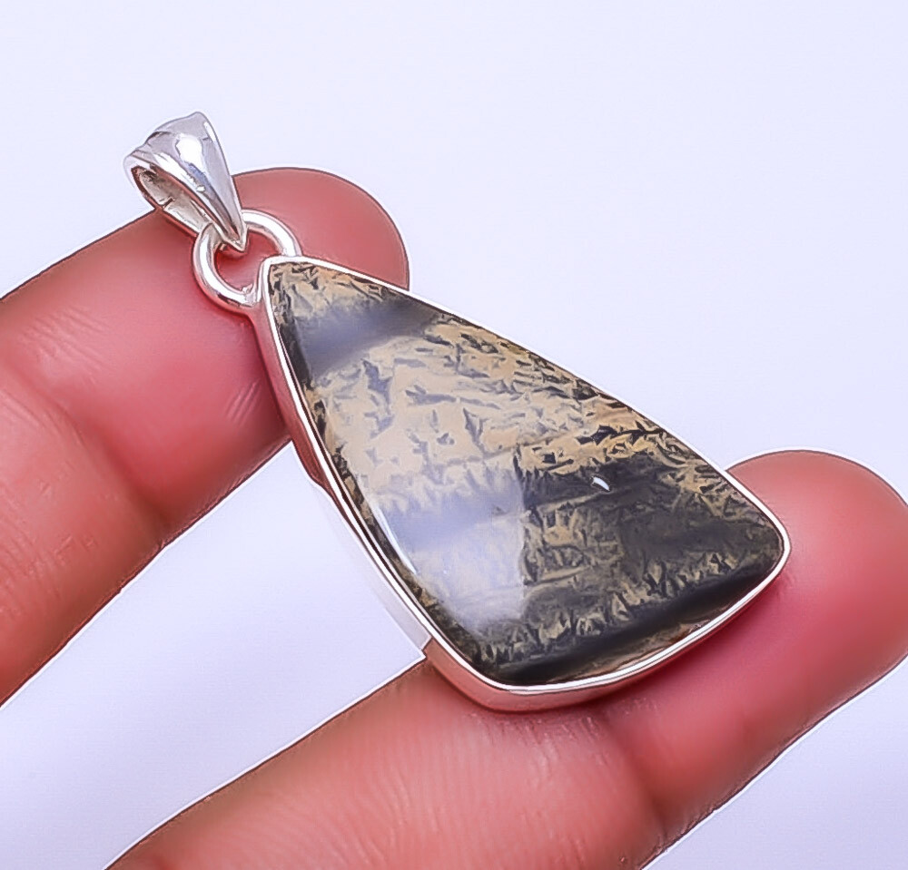 Honey Dendritic Opal – Mexico Gemstone 925 Sterling Silver Pendant 1.95″ P10