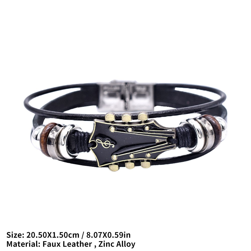 Retro Faux Leather Guitar Bracelet,Zinc Alloy Rock Music Guitar Bracelet OY