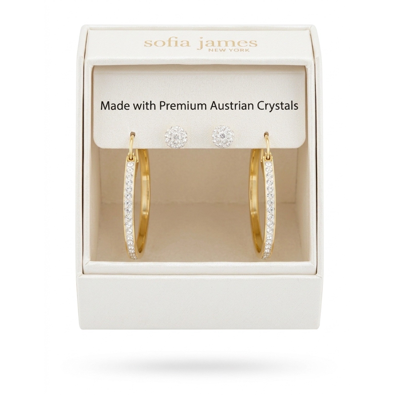Sofia James New York Austrian Crystal Earring Set Gold Tone Hoops and Studs -New