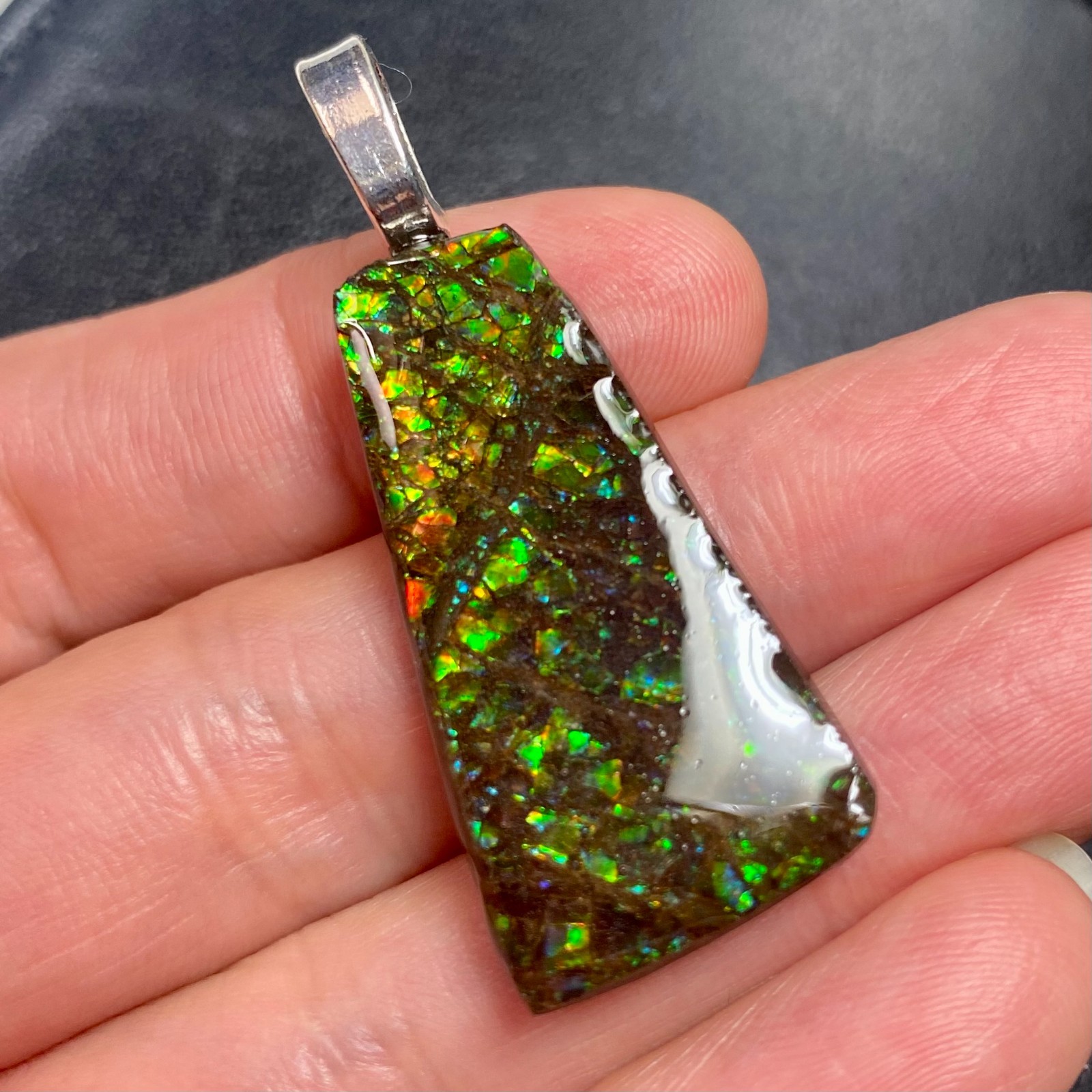 Natural Ammolite Pendant – Genuine Canadian Gemstone Necklace #3034-9