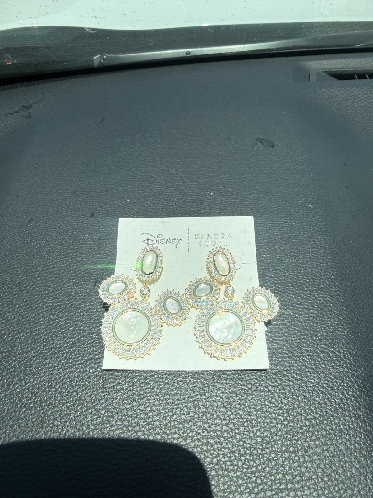 Kendra Scott Disney Gold Tone Chandelier Dangle Earrings White Stones
