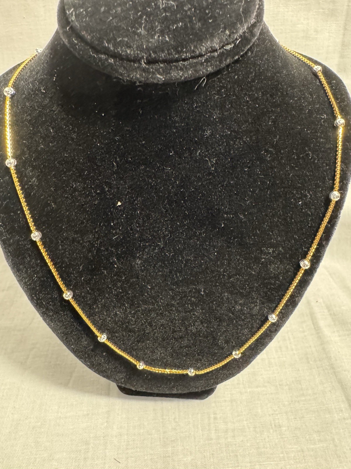 Two Tone gold plated Necklace with moon cut bead ball