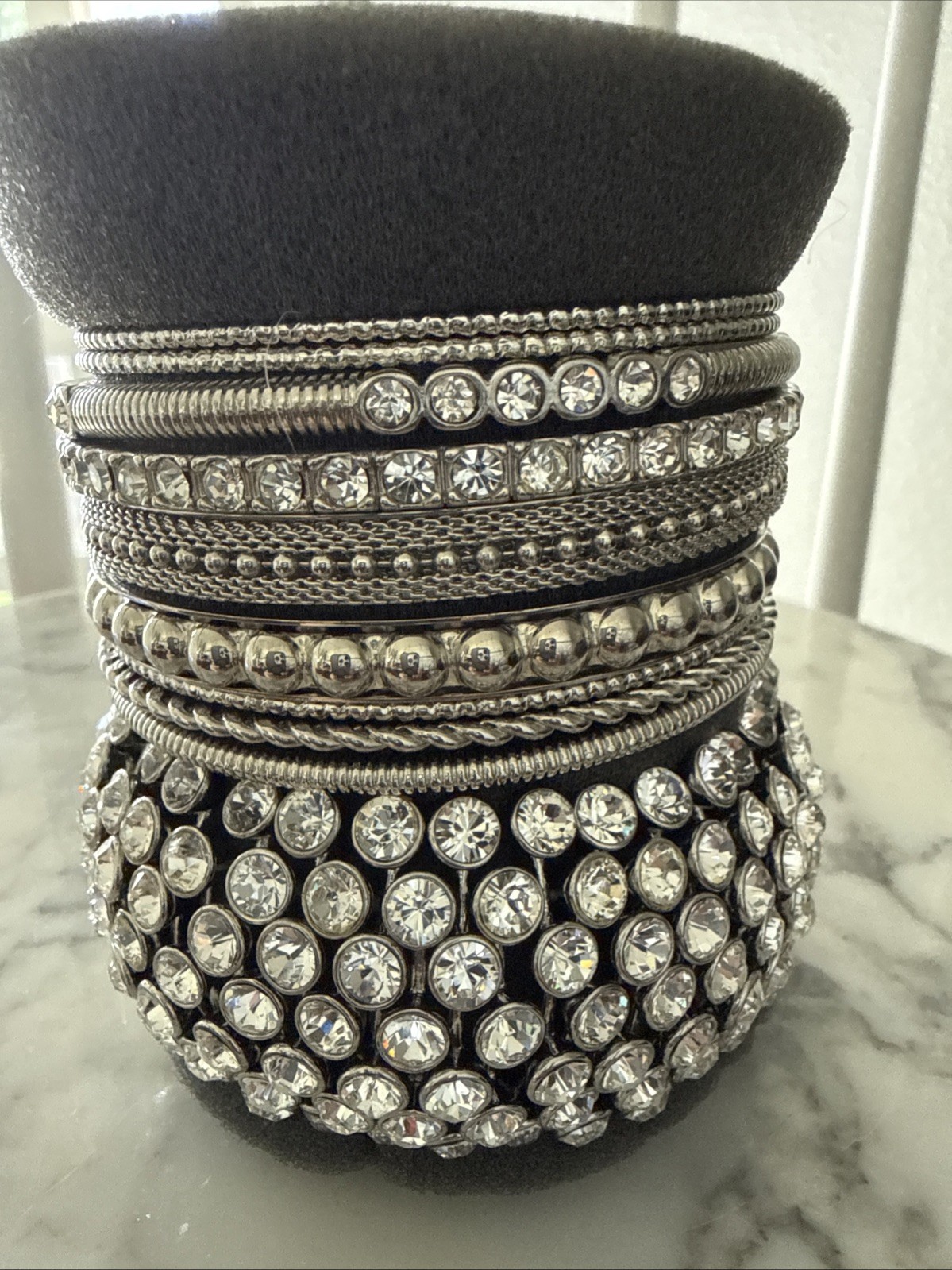 New Retro Anthropology Multi Crystal Stretch Bracelet and 9 Silver Bangles
