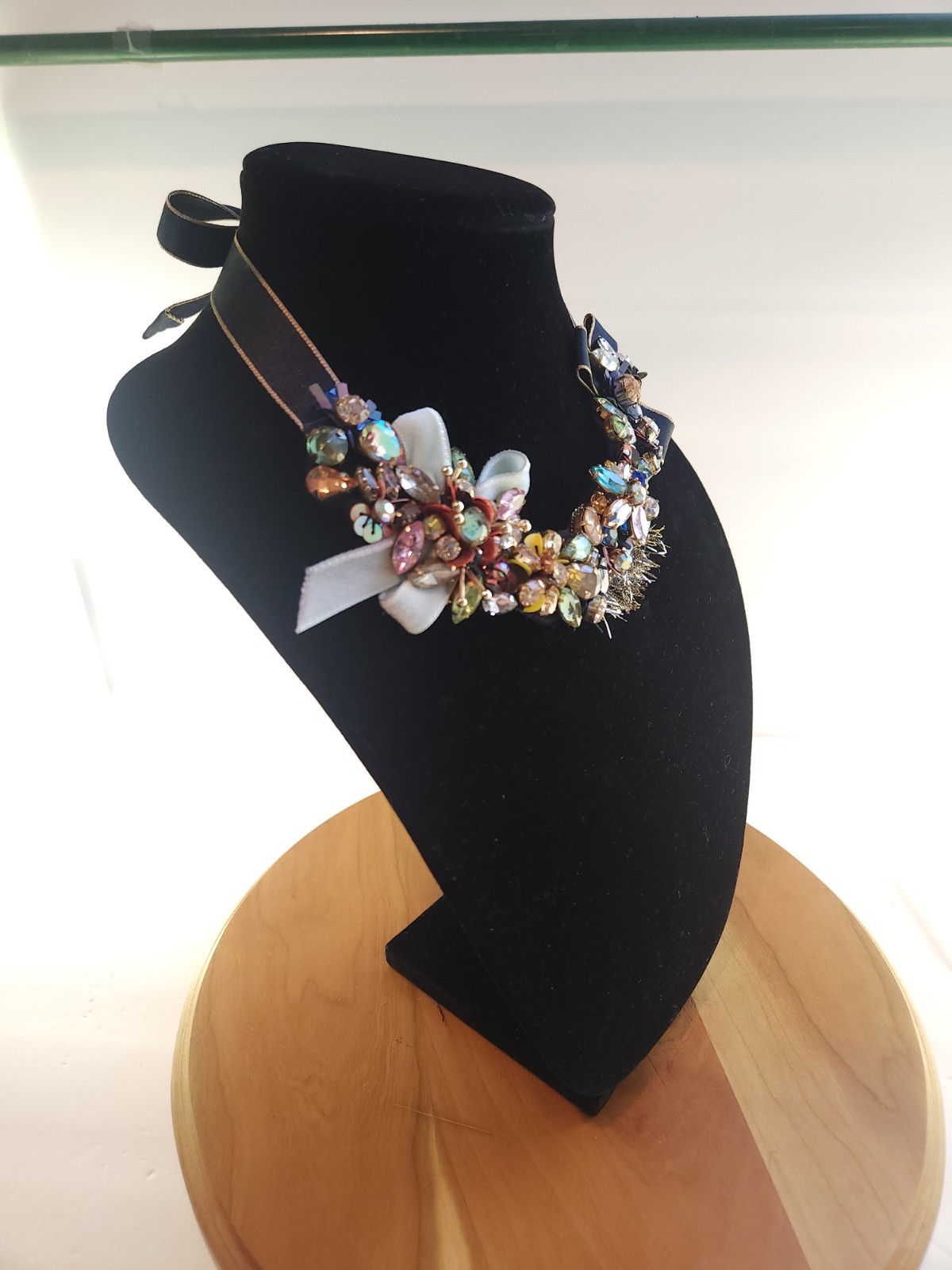 J.CREW RARE Funfetti Multicolor Crystal Cluster Statement Ribbon Necklace Y2K