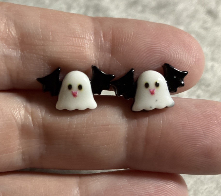 Mini Bat Ghost Stud Earrings Cute Fun Gift Halloween Gothic Fancy Dress Party