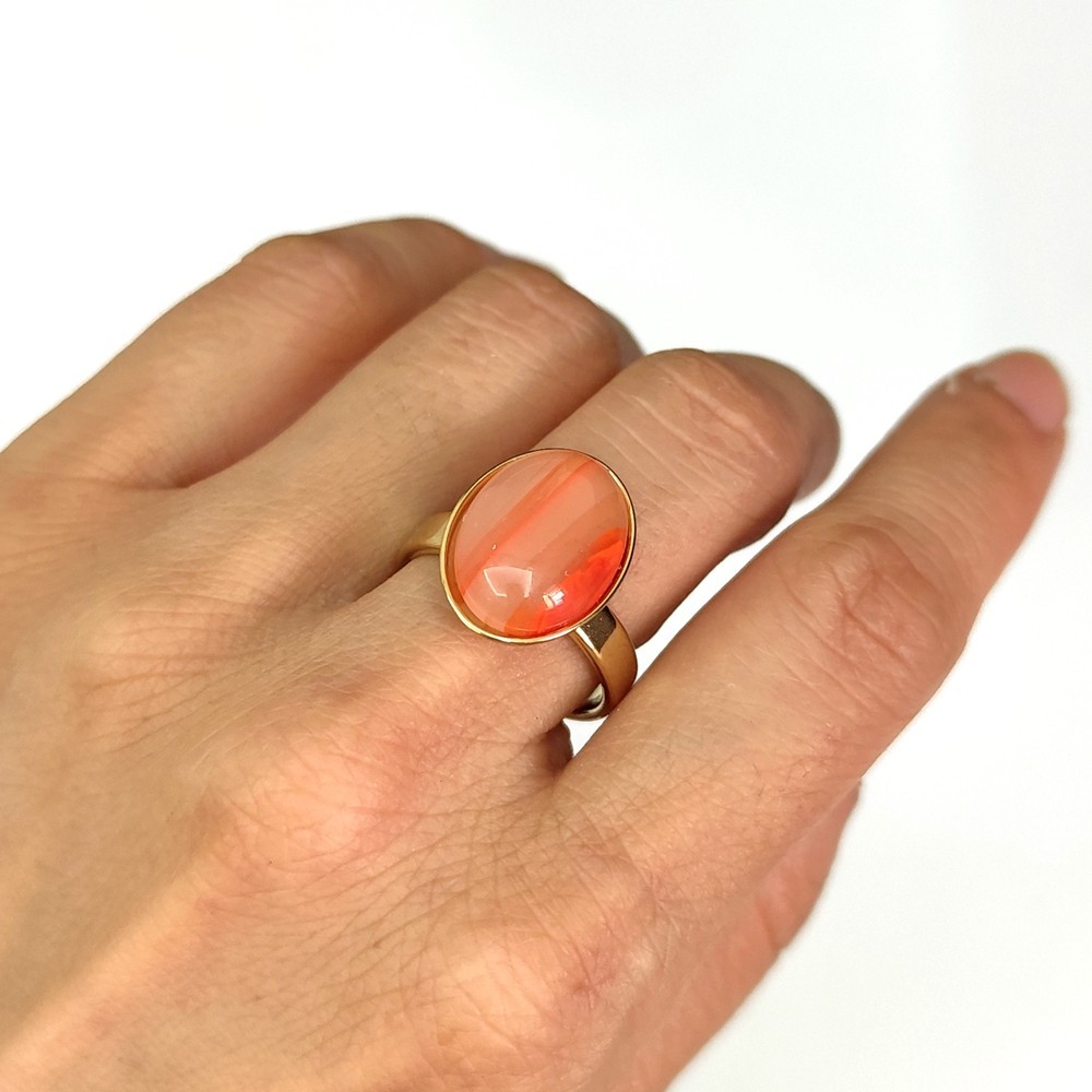 20Pcs Natural Stone Stainless Steel Ring Oval Cabochon Gemstone Ring For Women