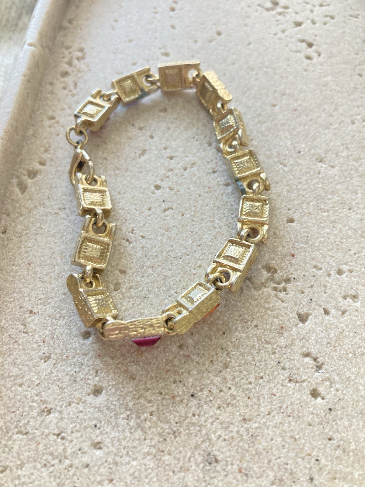 Multicolor Rhinestone Tennis Bracelet Gold Tone Square Link Bold Glam Couture