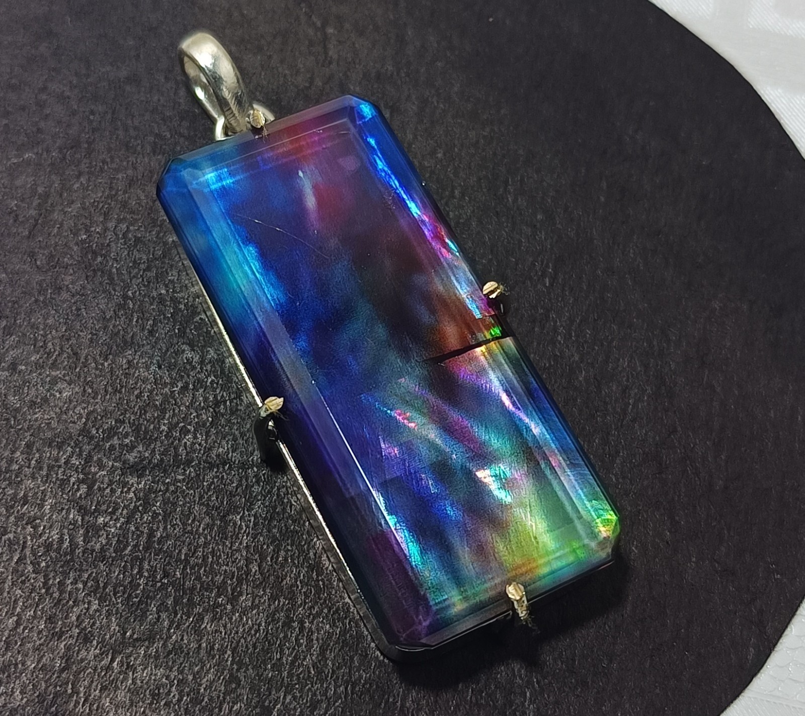 Certified 82.70 Ct Natural Ammolite 925 Solid Silver Rainbow Pendant Gemstone