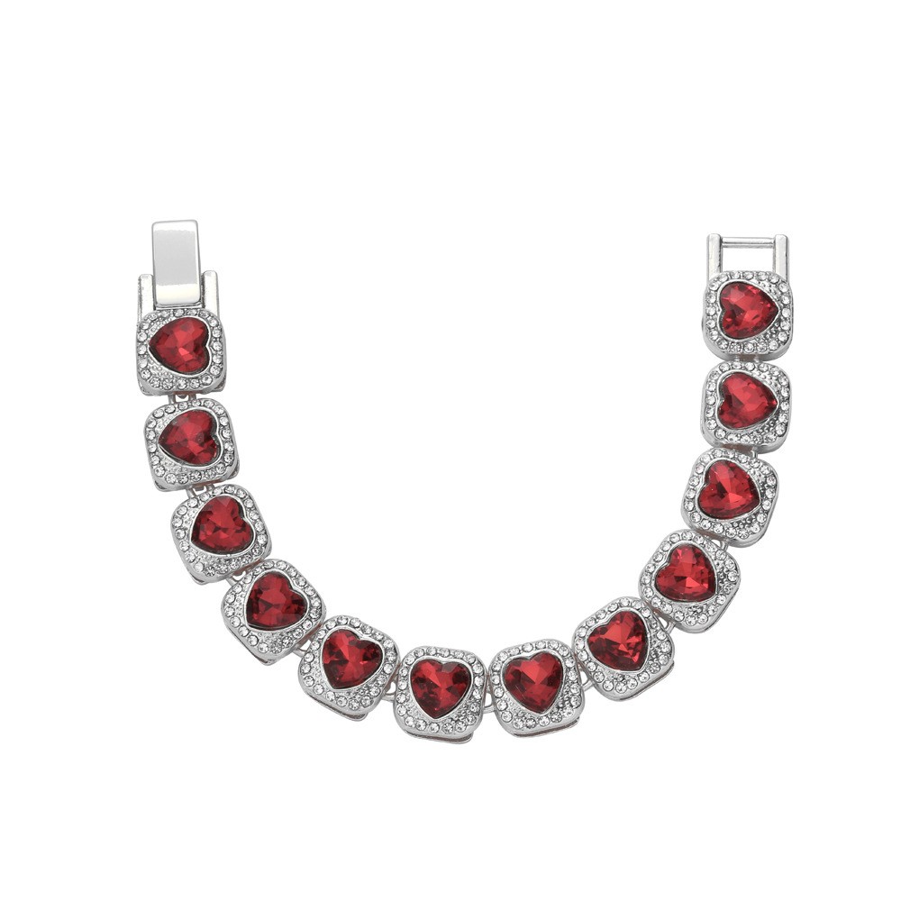 Red Heart Halo Tennis Chain Stainless Steel zirconia stone unisex Love Necklace