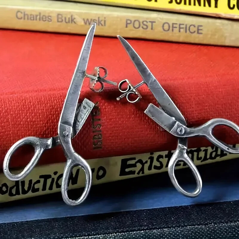 Pair of Rustic Chic Scissors Shaped Earrings Studs Halloween and Parties