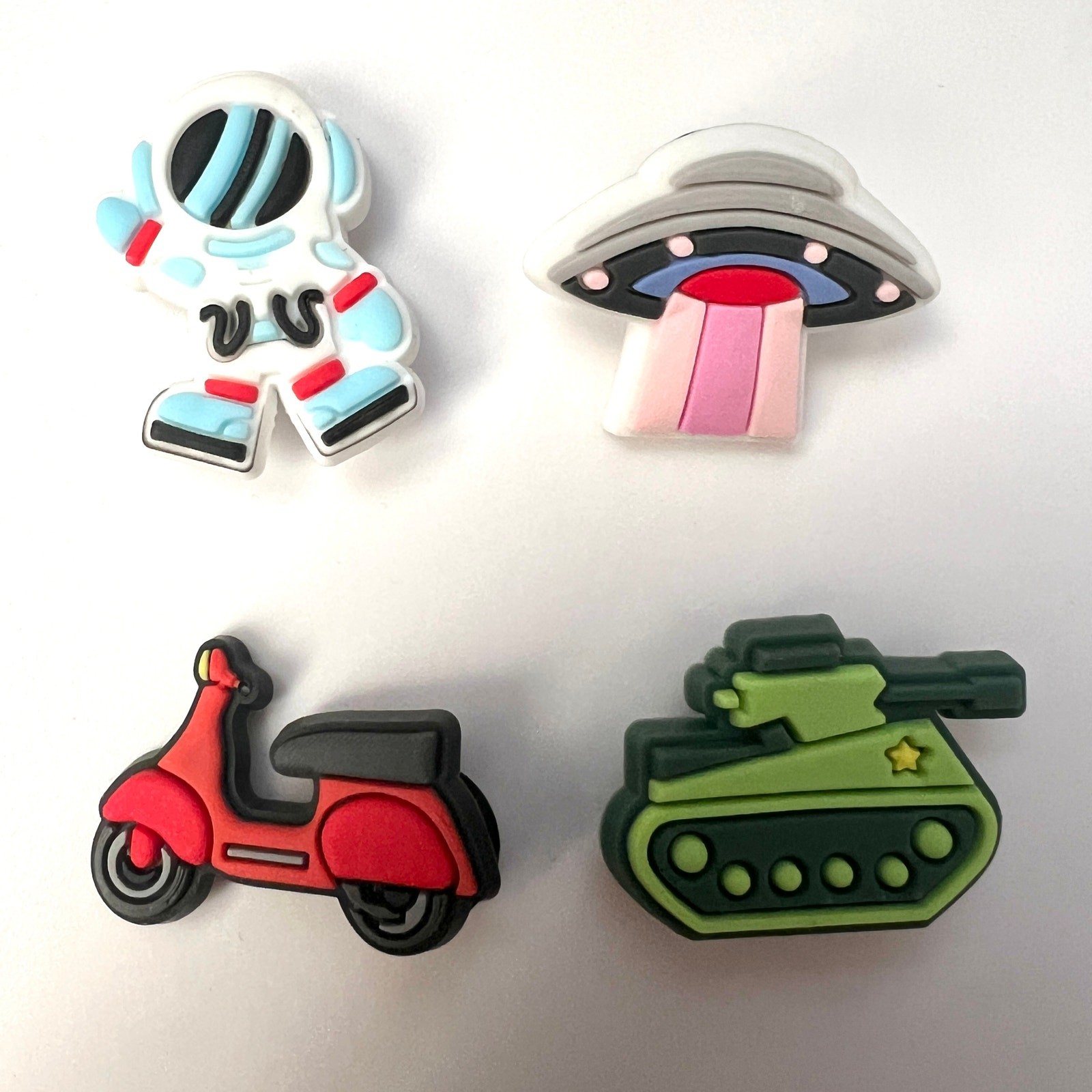 4 Piece Silicone Shoe Charms for Croc Style Shoes “Transportation”