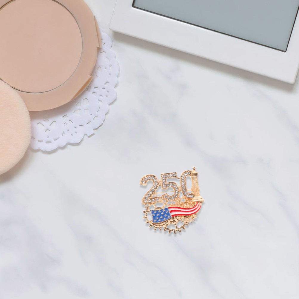 Rhinestone 250th Anniversary Brooch: 1776-2026 USA Birthday Commemorative Lapel