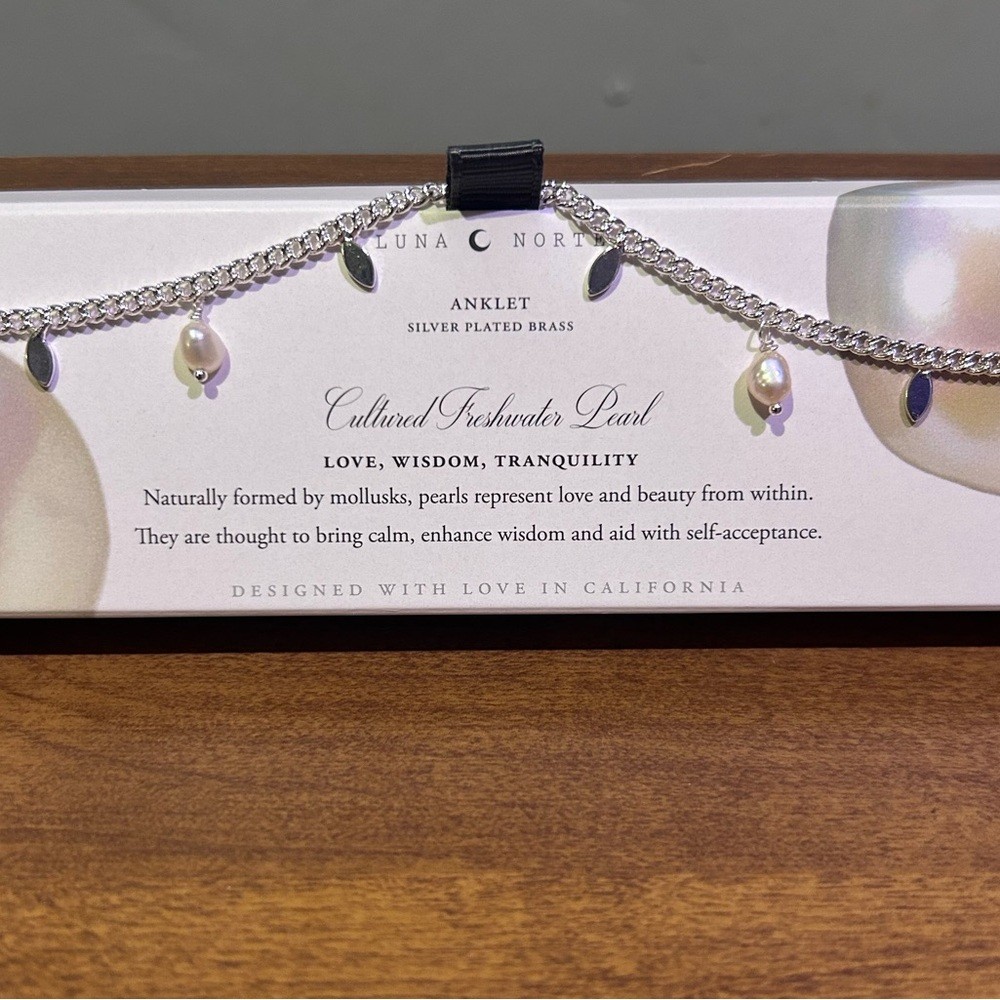 LUNA NORTE Silver Anklet With Cultured Pearl Charms NWTS