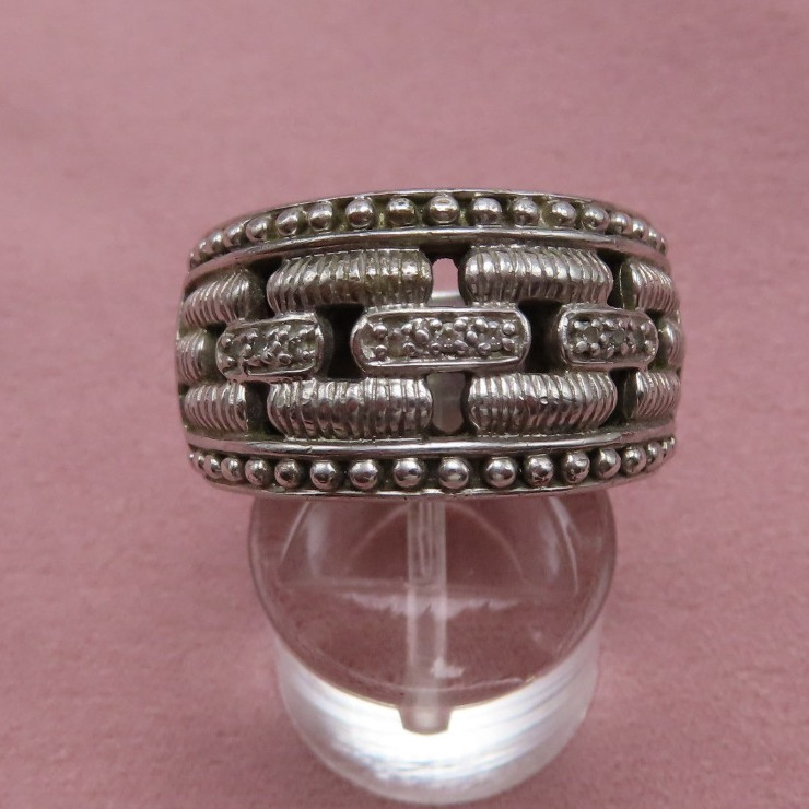 Judith Ripka Sterling Silver Ring Cocktail Clear CZ Crystal Sz 6 Wide Band 919f