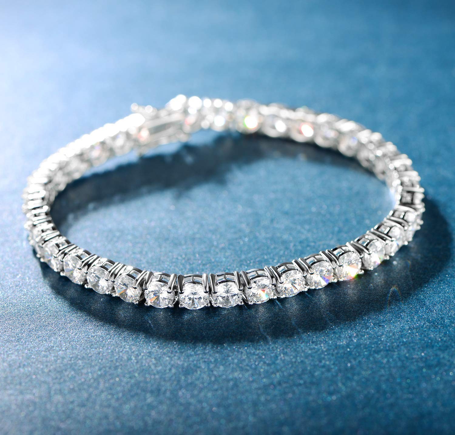 MDFUN 18k White Gold Plated Tennis Bracelet, 6.5 Inch Charm 7 inches,