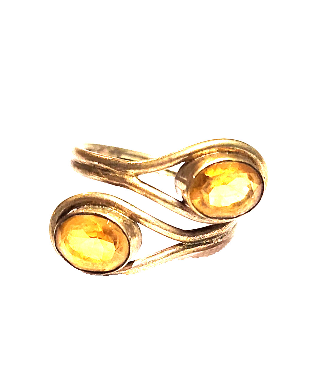 Artisan Yellow Citrine Faceted Oval Wrap Statement Ring Sz 7.5 Gold Tone Boho