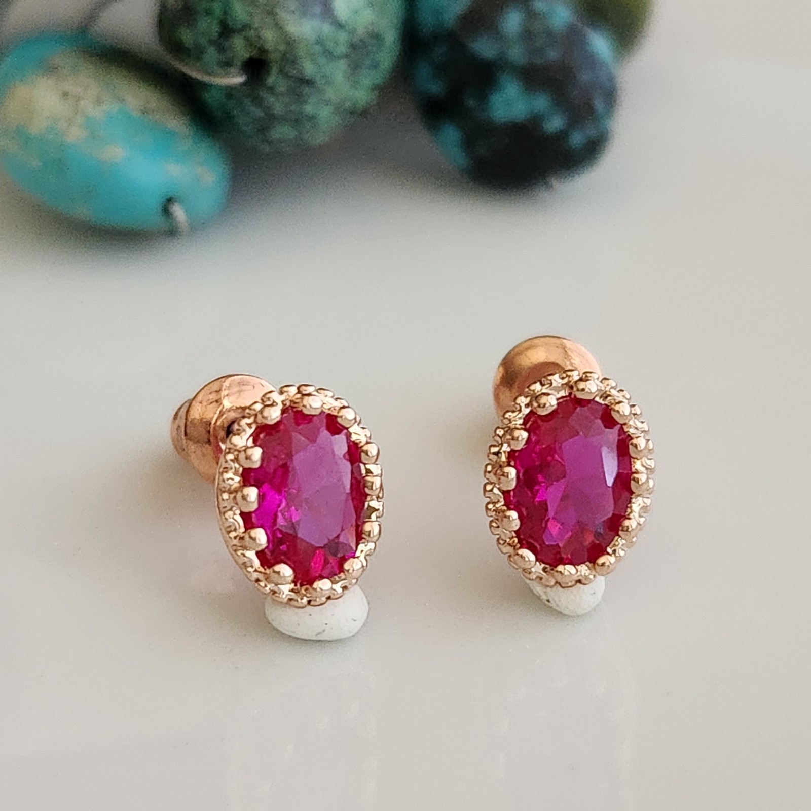 925 Sterling Silver 2CT Oval Ruby Bezel Earrings Gemstone 14k Rose Gold Plated