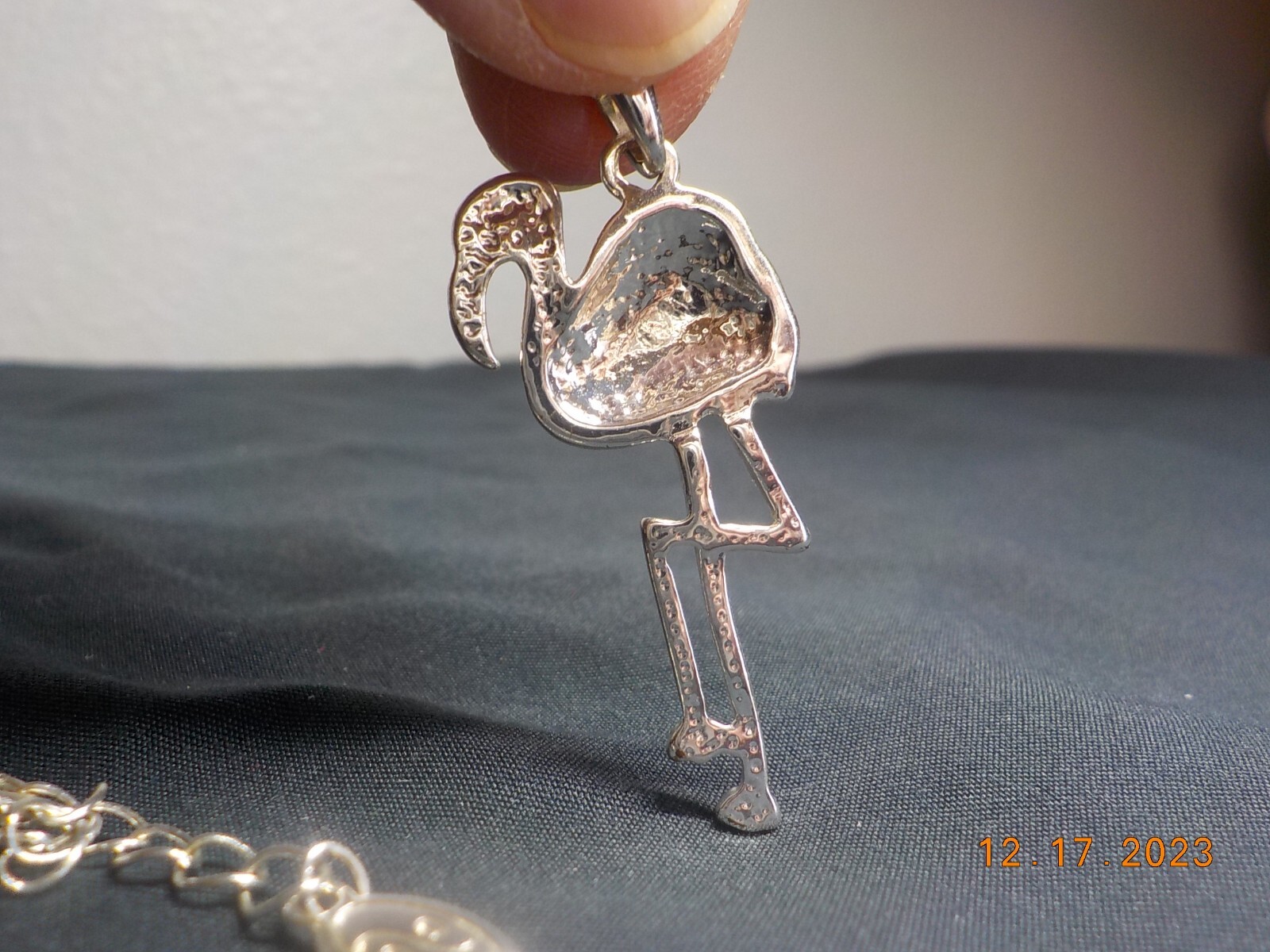 ADULT JEWELS SIGNED PINK RHINESTONE STUDDED FLAMINGO PENDANT ON BALL CHAIN