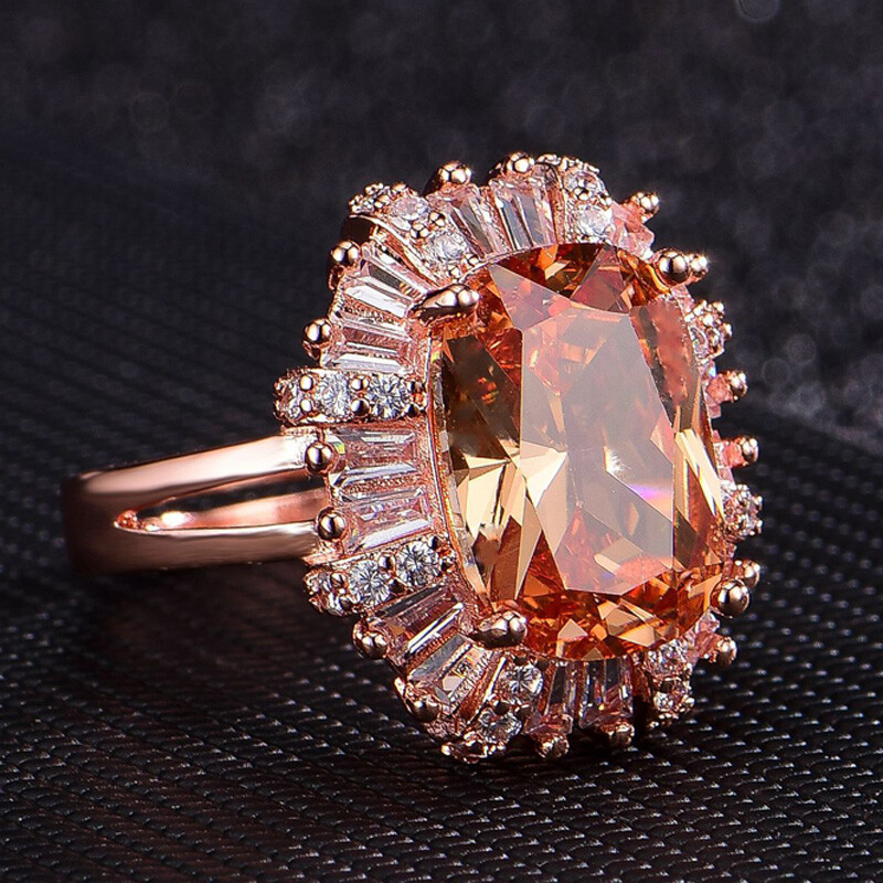 Huge Genuine Champagne Morganite Gems Rose Gold Plated Silver Ring Size 6-10 New