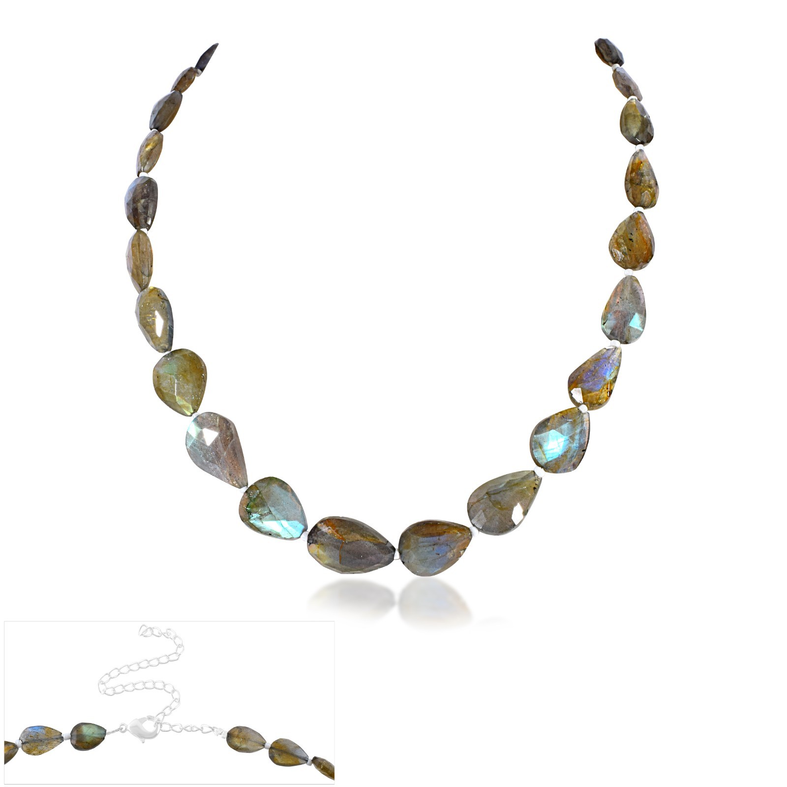Elegant Labradorite Necklace – Faceted Pear Beads, 925 Silver, Perfect Gift