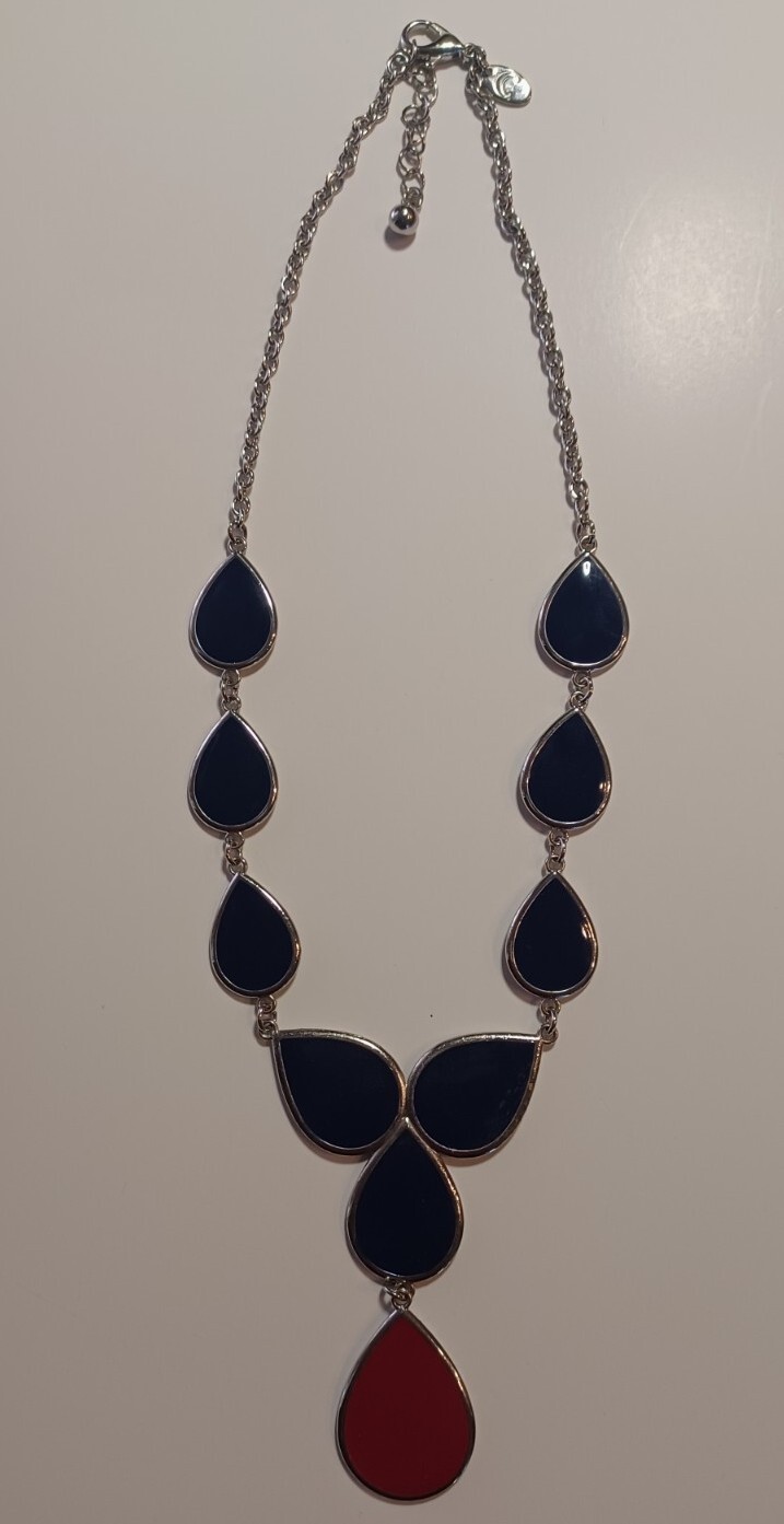 Charming Charlie Silvertone Necklace with reversible Red/Blue Enamel Discs