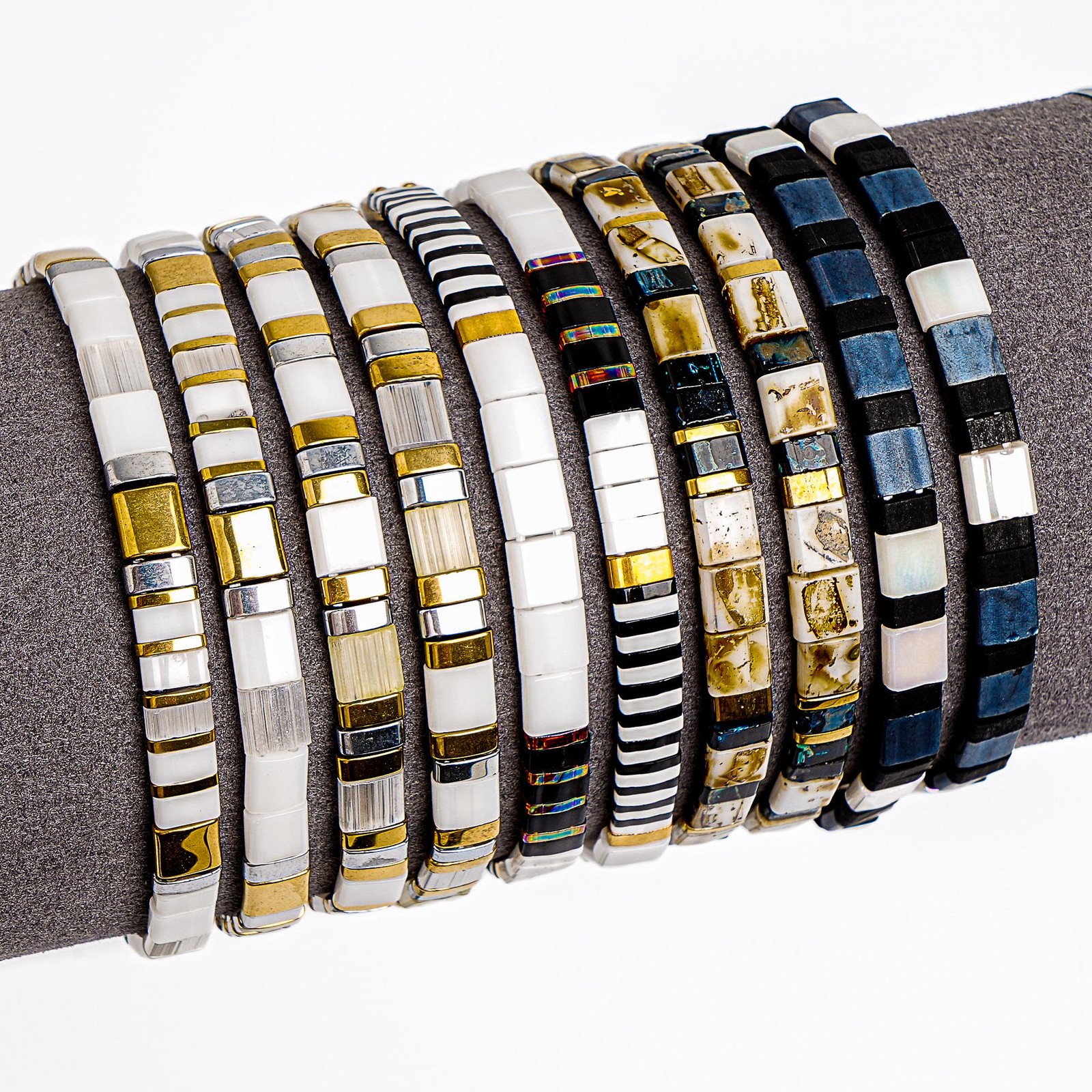 Tile Tila Bracelet,Stackable Boho Glass Bead Bracelets,Summer Jewelry-DESERT