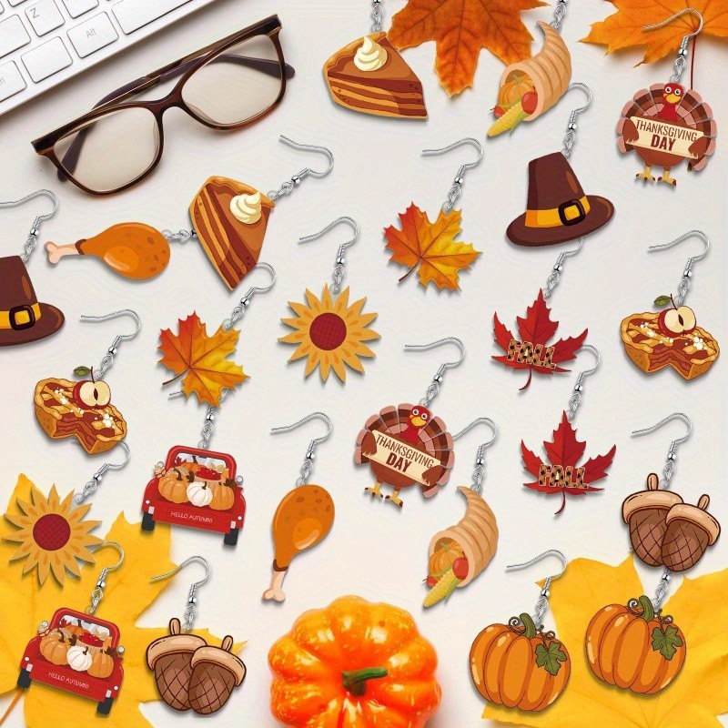9/12 Pairs Thanksgiving Dangle Earrings Set Fall Holiday Jewelry Gifts for Women