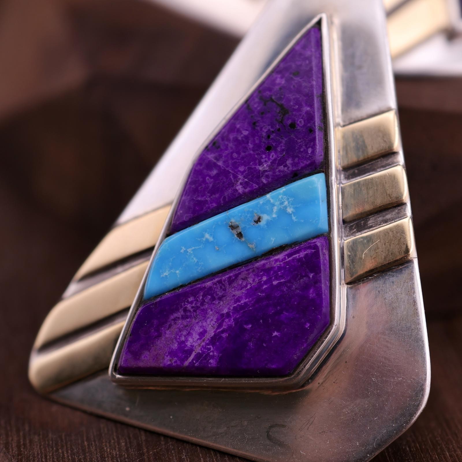 Ronnie Joe Henry Sterling and 14k Sugilite Turquoise Pendant & Earrings Set