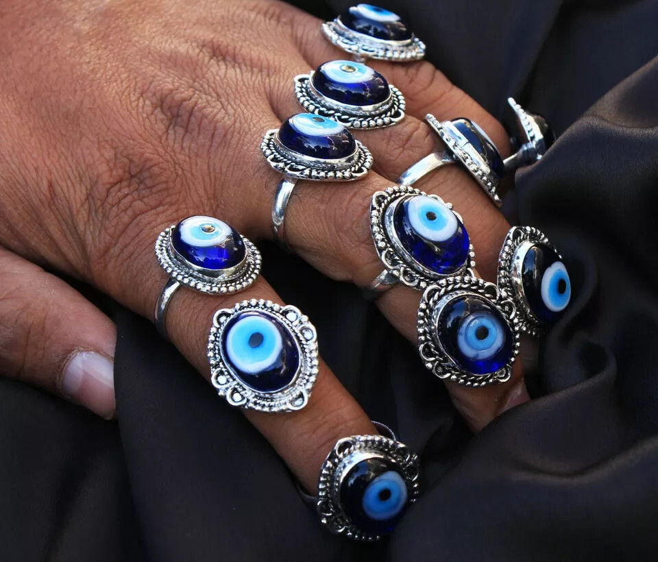Nazar Boncuk Rings,Evil Eye Rings Lot,Evil Protection Ring,Handmade Boho Rings~