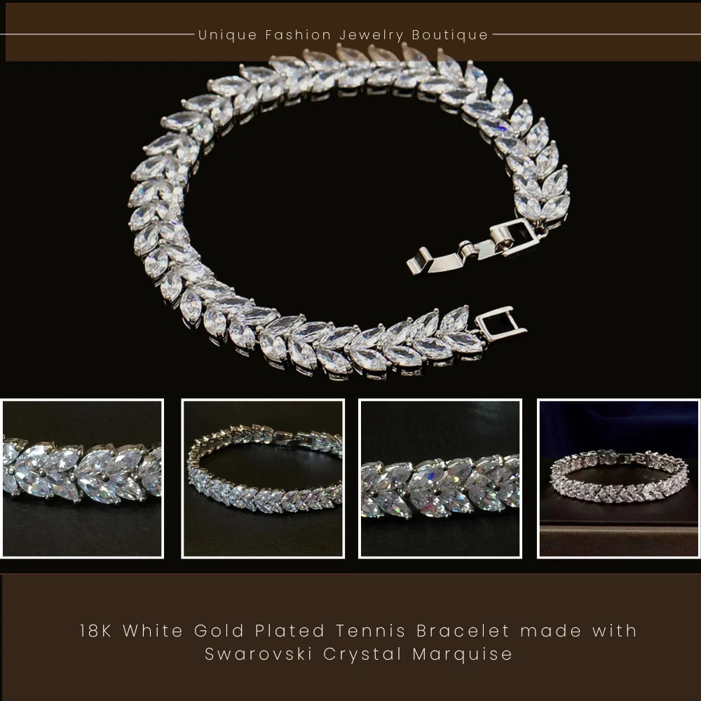 18K Platinum Plated Tennis Bracelet Simulated Diamond Bridal Jewelry Gift