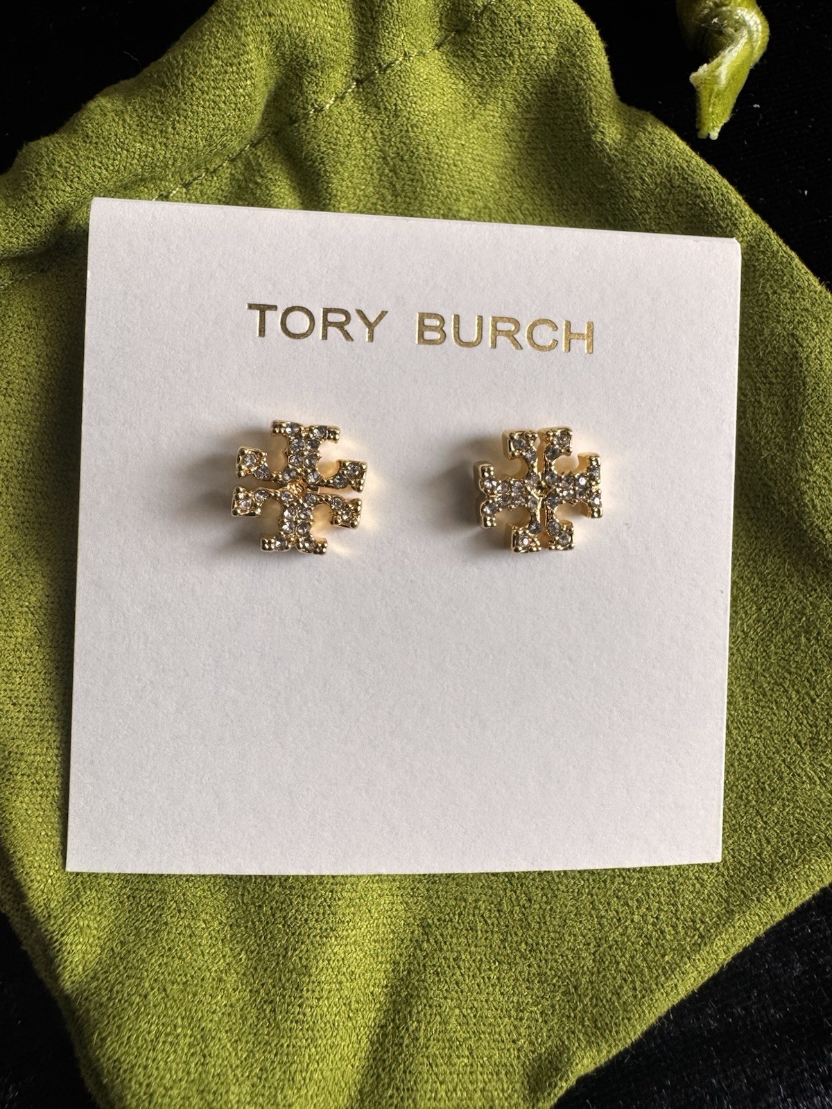 TORY BURCH KIRA CRYSTAL LOGO STUD EARRINGS Gold – Holiday Christmas Gift for Her