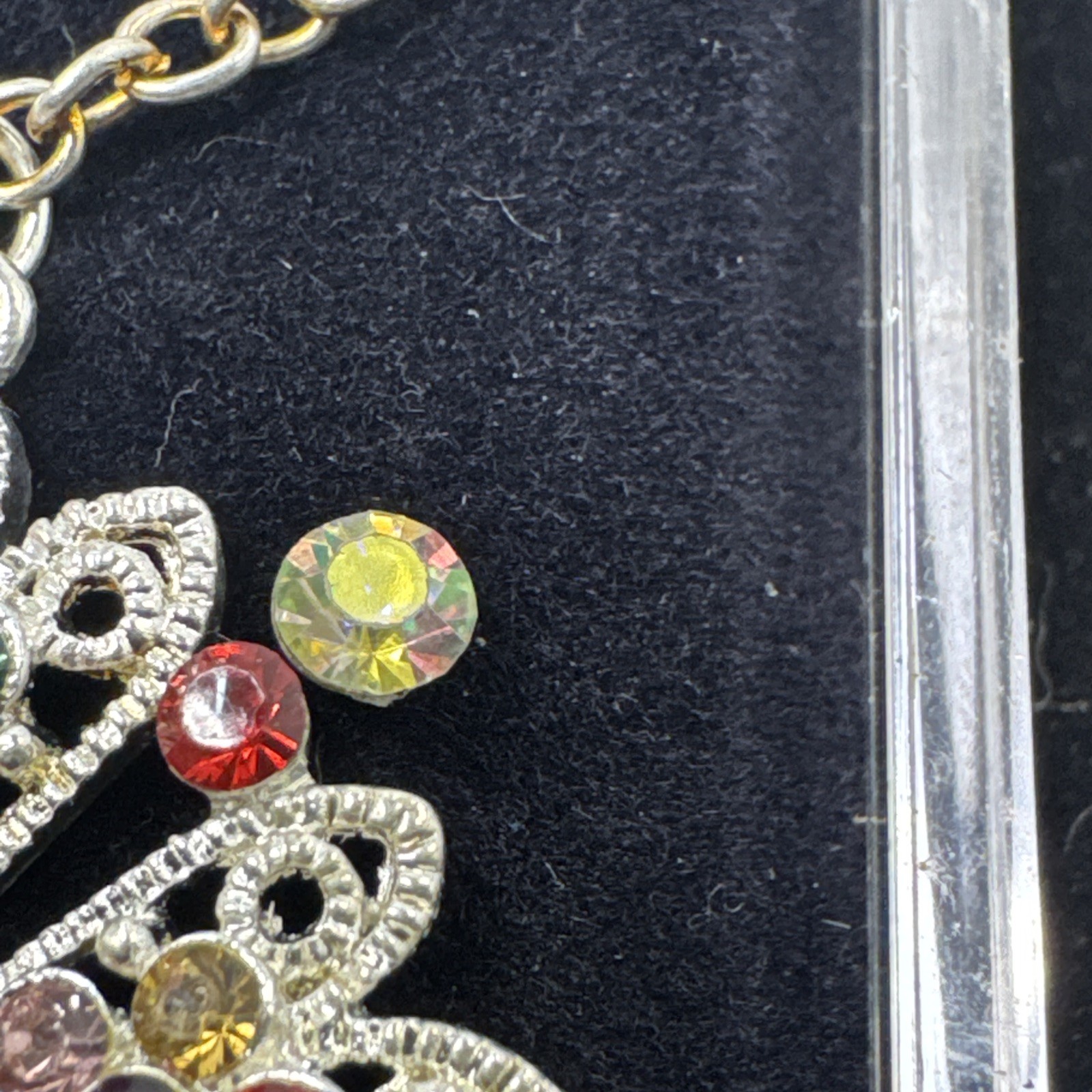 Colorful Rhinestone Snowflake Necklace Silver Tone Diamond Cut Cable Chain 23.5″
