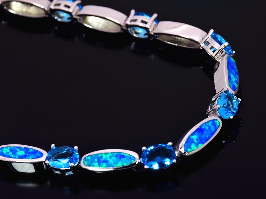 Hawaii Blue Opal Waves Cuff Bracelet 925 Sterling Sliver Jewelry For Women Girls