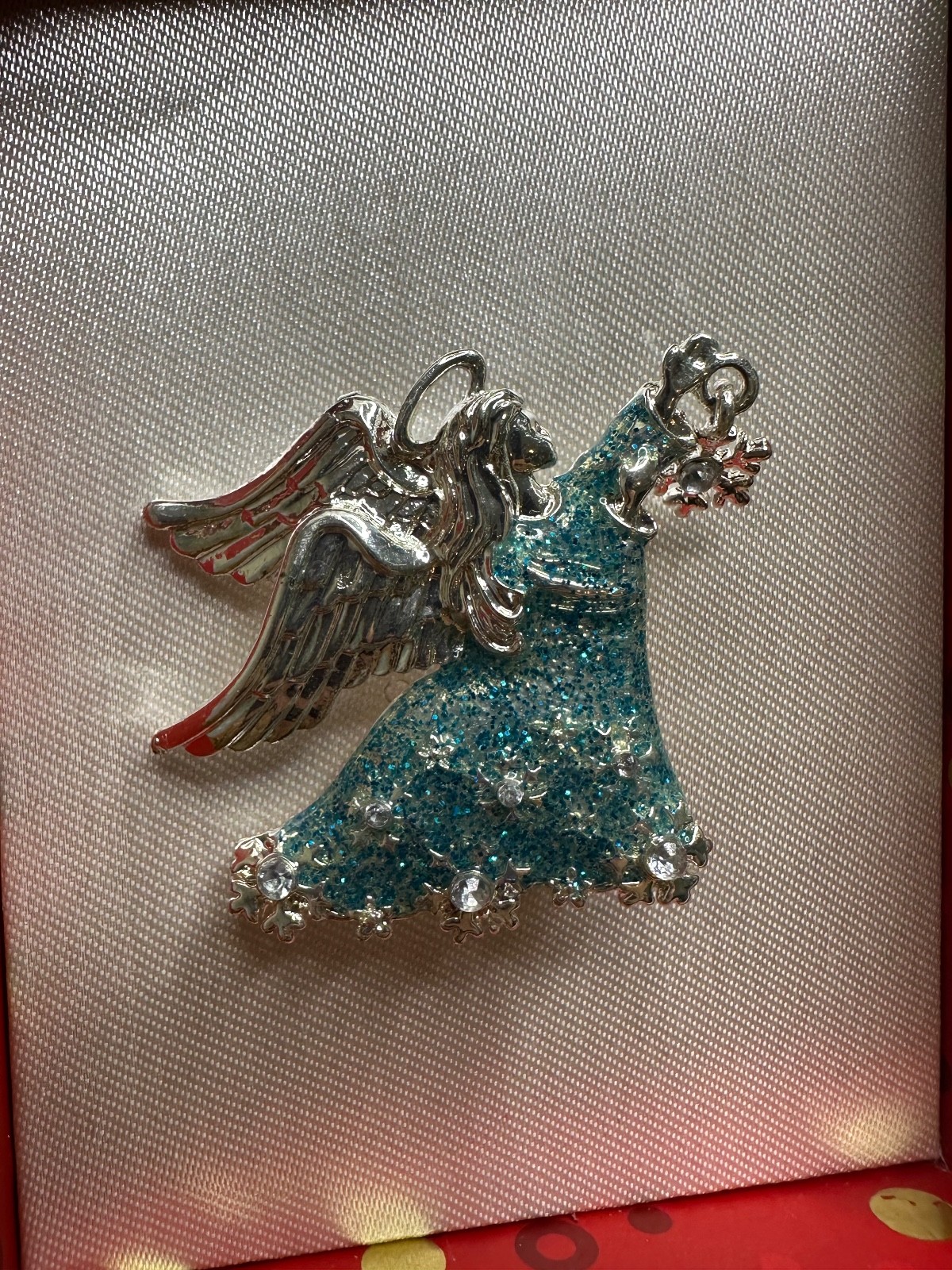 Christopher Radko Brooch Pin Blue Silver Glitter Boxed Shiny Brite New in Box