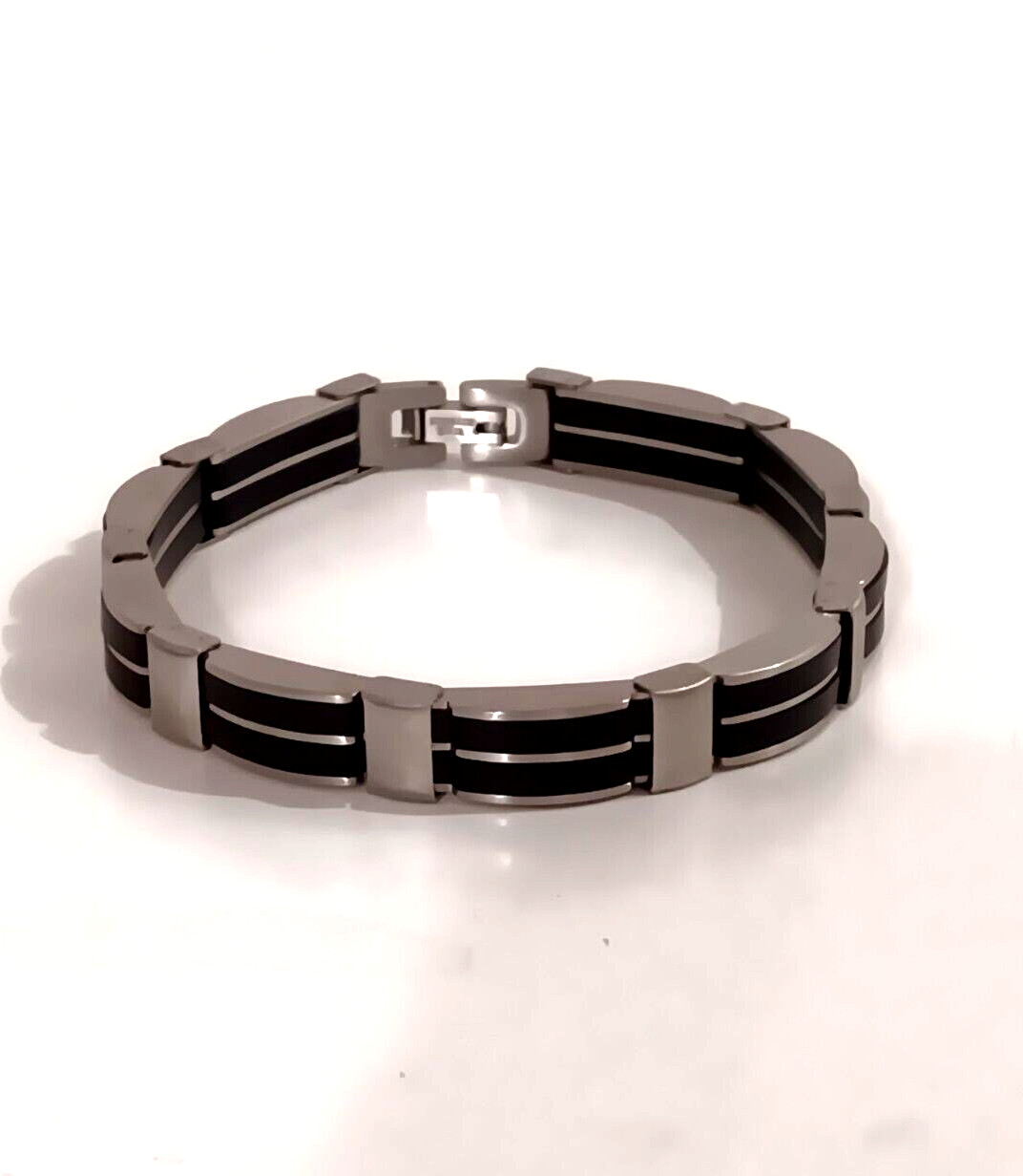 Men’s Bold Rubber Stainless Steel Bracelet 26.4gr 8.25″ Great Gift Idea