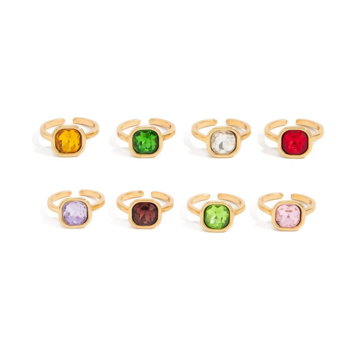 Colorful Gemstone Ring Set for Women, 8PCS Adjustable Stackable Rings with Na…