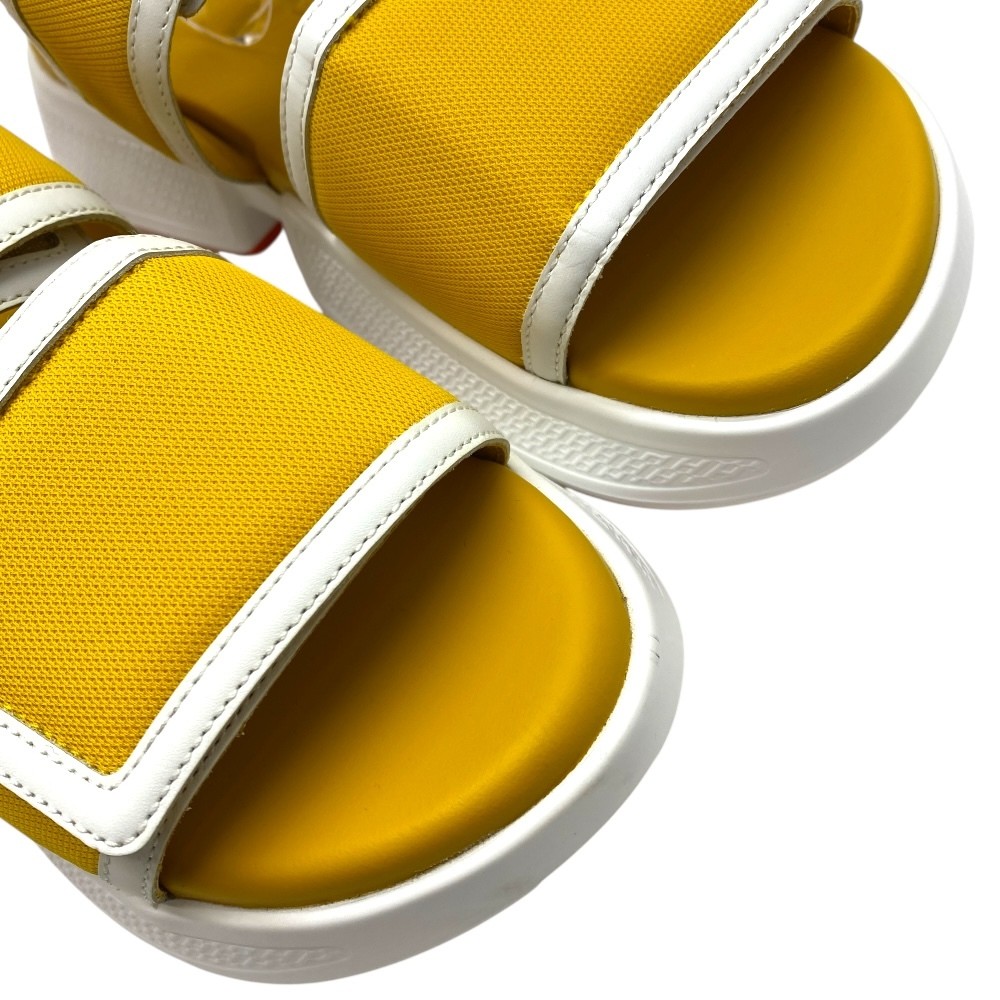 HERMES Geek Sandals Flat Platform Ankle Strap Leather Yellow White Size 26cm Piq