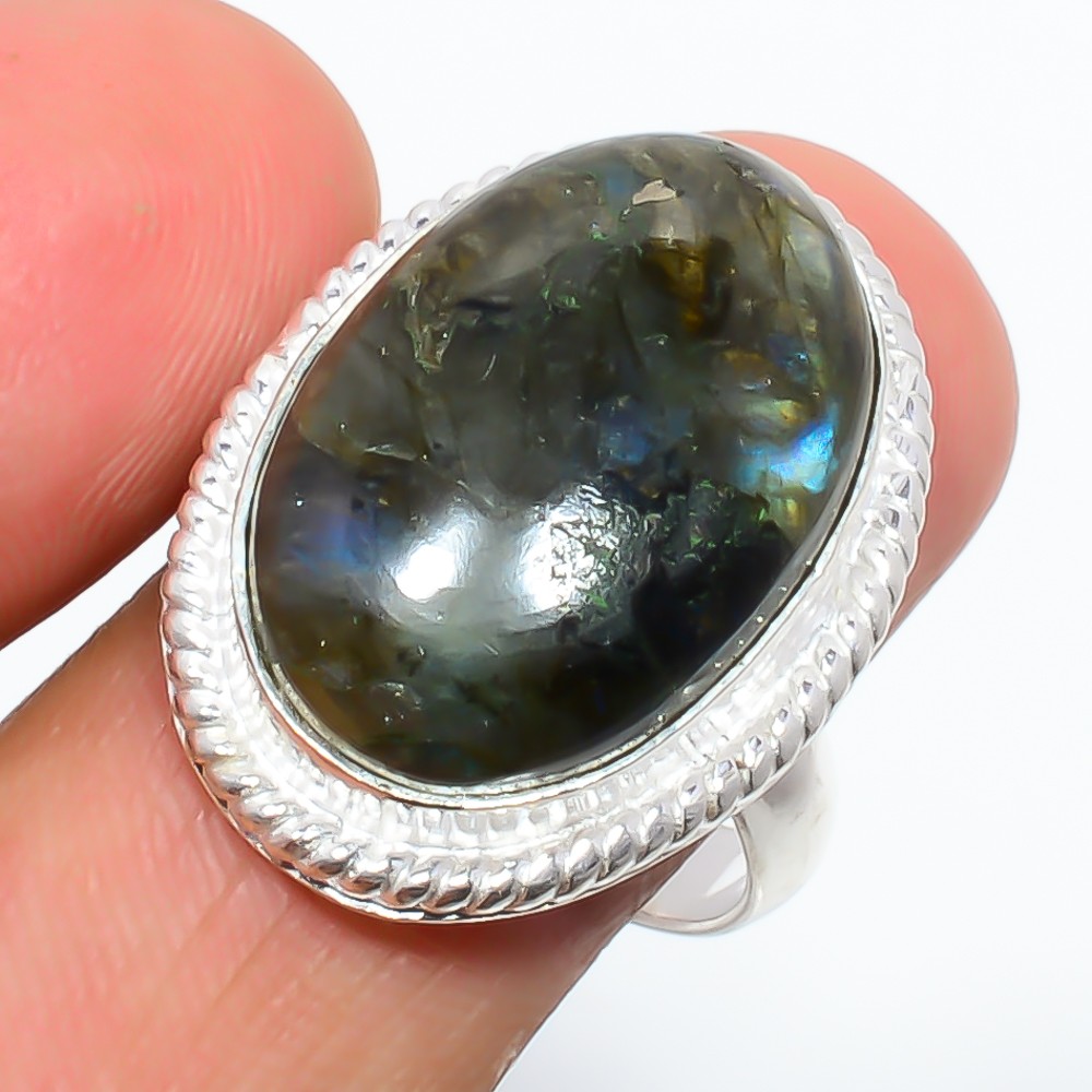 Natural Labradorite – Canada Gemstone 925 Silver Jewelry Ring S.10 R1285-49 F29