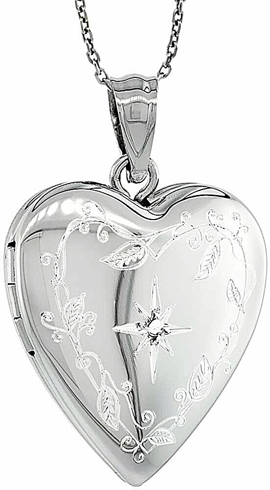 Sterling Silver Diamond Heart Locket for 2 Photo 3/4inch w/out Necklace 16-24″