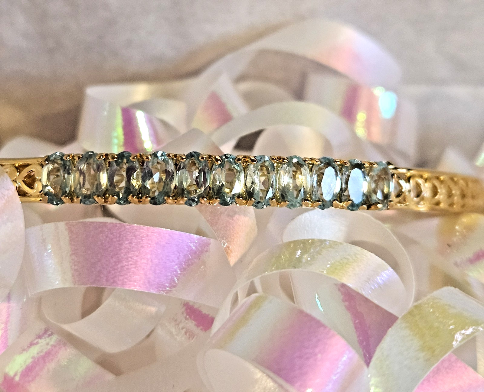 Paraiba Apatite Bangle Bracelet in 18K YG Plated (7.25 In)