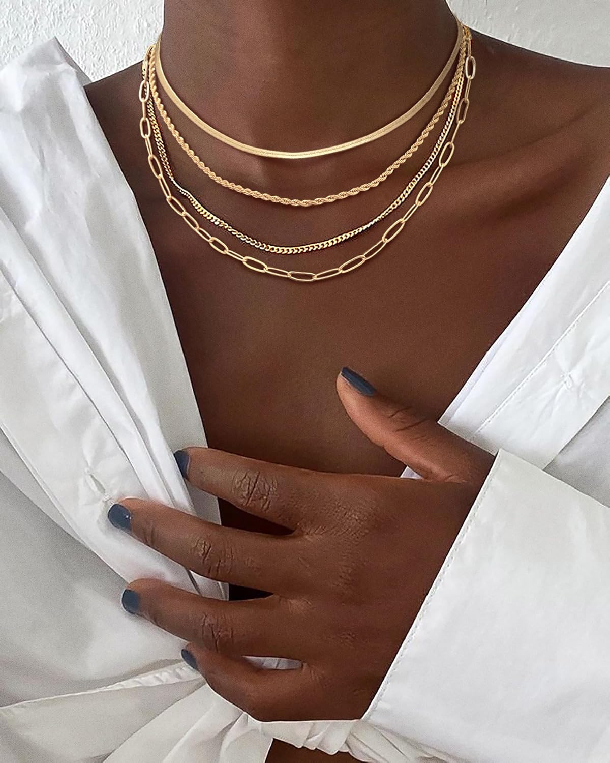 Gold/Silver Necklaces Stack for Women,14K Gold/Sterling Silver Plated Simple Lay
