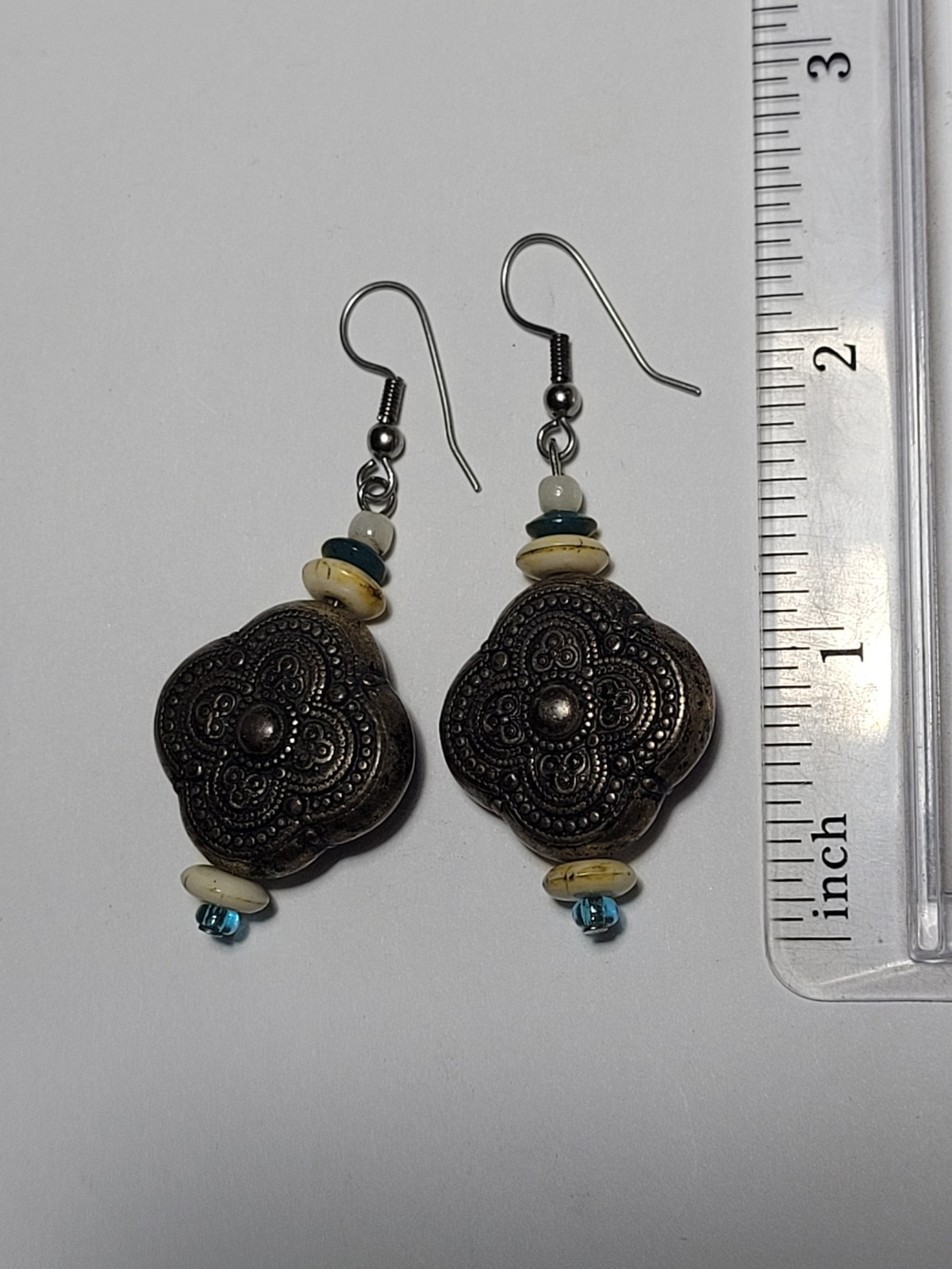 Bronzetone Boho Tribal Style Quatrefoil Clover Dangle Beaded Statement Earrings